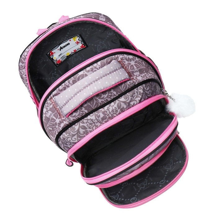 Рюкзак школьный 40х33х15см, эргономичная спинка, Across 410, серый/розовый Рюкзак школьный 40х33х15см, эргономичная спинка, Across 410, серый/розовый