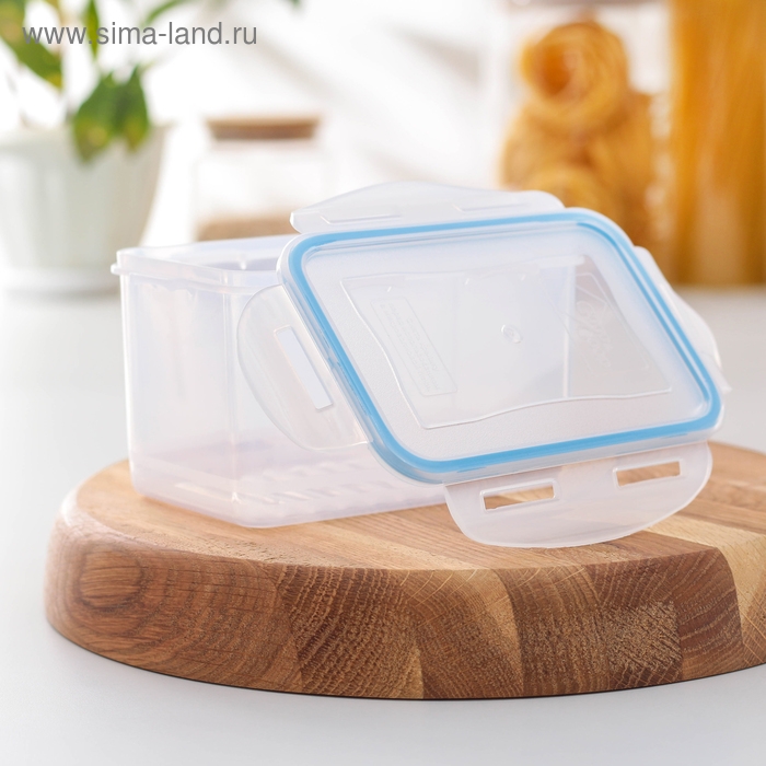 Контейнер пищевой Good & Good, 1 л, с герметичной крышкой, пластик, крышка голубая Контейнер пищевой Good & Good, 1 л, с герметичной крышкой, пластик, крышка голубая