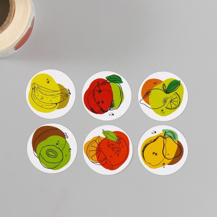 Наклейка бумага Наклейка бумага "Фрукты" d=2,5 см 252 шт в рулоне