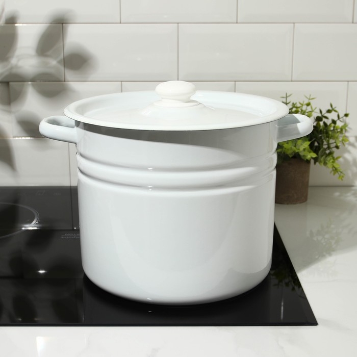 Кастрюля эмалированная без деколи, 9 л, индукция, ручка МИКС, цвет белый Кастрюля эмалированная без деколи, 9 л, индукция, ручка МИКС, цвет белый