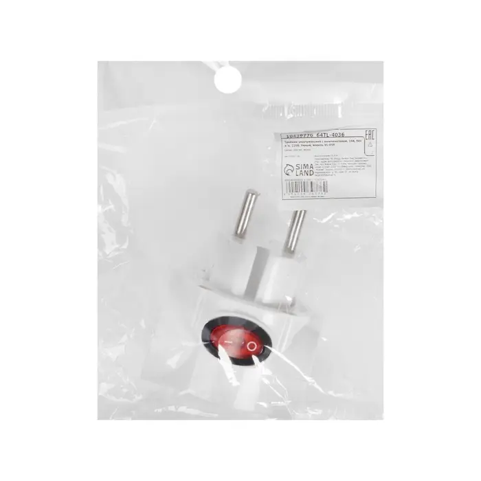 Тройник электрический с выключателем, 10A, без з/к, 220В, белый Тройник электрический с выключателем, 10A, без з/к, 220В, белый