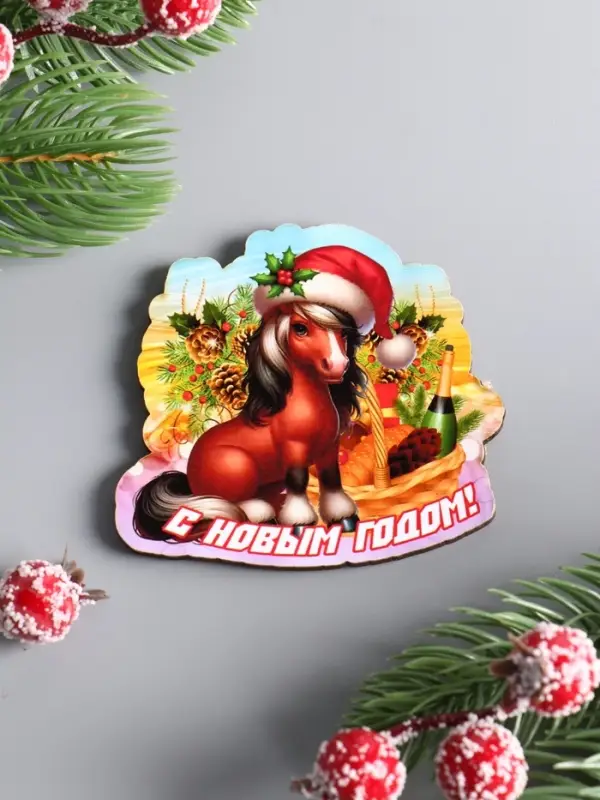 Магнит новогодний 2026 «С Новым Годом», размер магнита 7.5×6.5 см