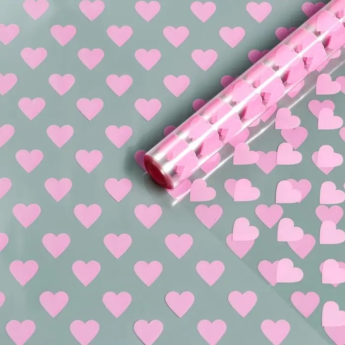 Пленка цветная "Сердца", розовая, 0,7 х 7,6 м, 40 мкм, 200 гр