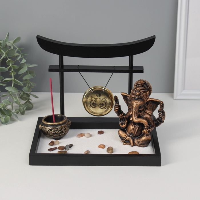 Сад Дзен  Сад Дзен "Ганеша у гонга" песок+камни+аромапалочки+свеча 16х22х19 см