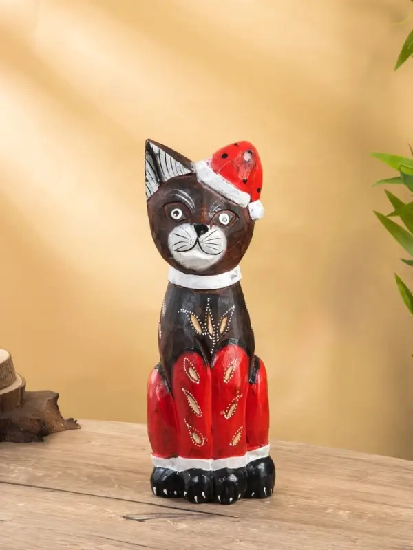 Фигура интерьерная &laquo;Кот новогодний&raquo;, 14&times;10&times;40 см, дерево