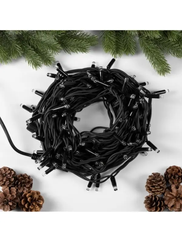 Гирлянда &laquo;Нить&raquo; 10 м, IP65, УМС, тёмная каучуковая нить, 100 LED, свечение белое, мерцание, 220 В