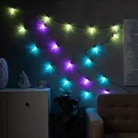 Умная гирлянда &laquo;Нить&raquo; 6 м с насадками &laquo;Лампочки с шишками&raquo;, IP20, тёмная нить, 20 LED, свечение RGB, USB