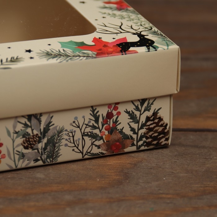 Новый год. Коробка складная, крышка-дно, с окном Новый год. Коробка складная, крышка-дно, с окном "MERRY CHRISTMAS" 16,5 х 12,5 х 5,2 см