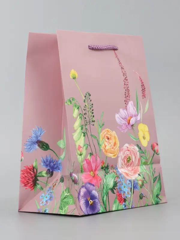Пакет подарочный ламинированный, "Цветочный узор" 18 х 22,3 х 10 см