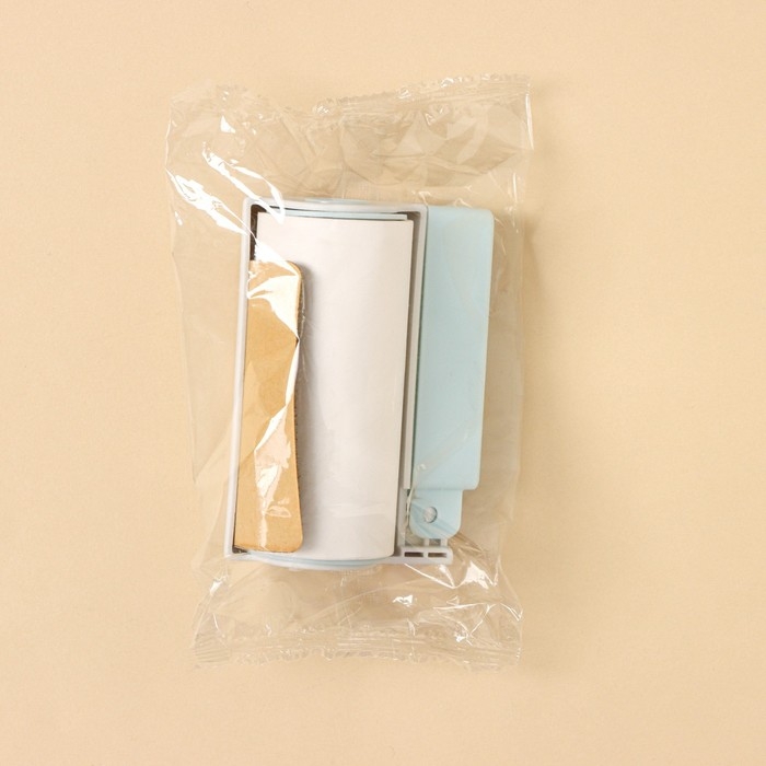 Ролик для одежды с велюровой щёткой, 55 листов, цвет белый с голубым