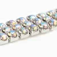 Цепь со стразами, с голографией, 3 ряда, металл, стекло, 6 мм, 4.5&plusmn;0.2 м, цвет серебряный