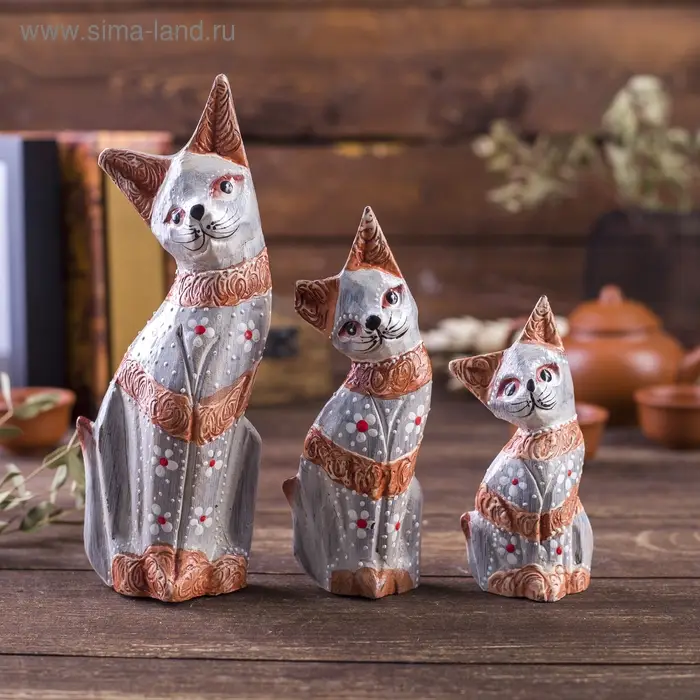 Сувенирный набор &laquo;Кошечки с полосками&raquo;, h=20 см, h=17 см, h=15 см, дерево