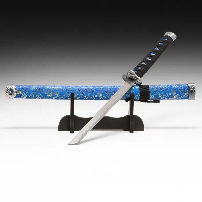 Макет оружия &laquo;Сувенирная катана на подставке&raquo;, синие ножны с цветочным узором, 70 см