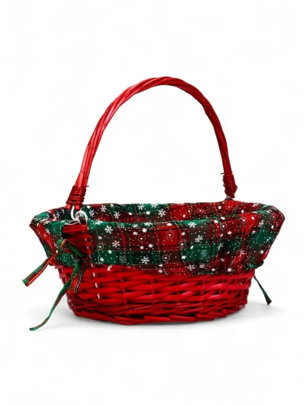 Корзина плетеная 32 х 32 х 14 см, ручка h=14 см красный НГ ткань Корзина плетеная 32 х 32 х 14 см, ручка h=14 см красный НГ ткань