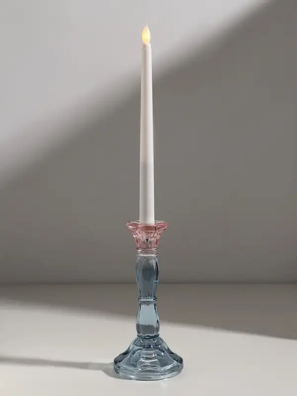 Подсвечник стекло  Подсвечник стекло "Градиент. Фактура" розово-голубой d=2,2 см 9х9х20 см