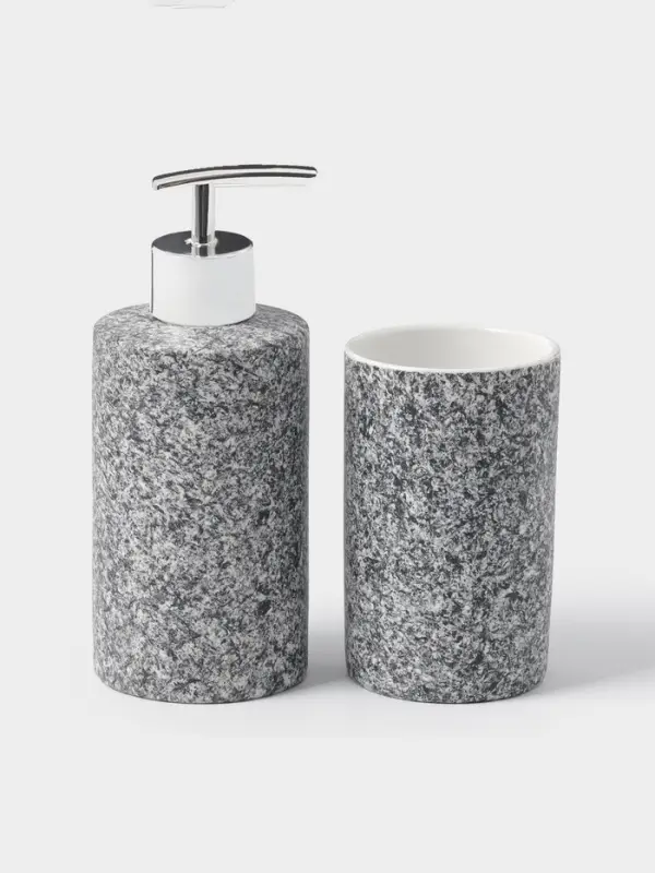 Аксессуары для ванной Доляна &laquo;Гранит&raquo;, 3 предмета, дозатор 350 мл, мыльница, стакан, серые