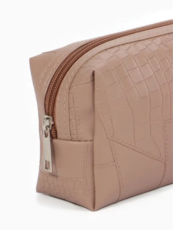 Косметичка ONE COLOR, на молнии, искусственная кожа, бежевая