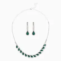 Набор 2 предмета: серьги, колье &laquo;Листопад&raquo;, капли, зелёно-белый в серебре, 45 см