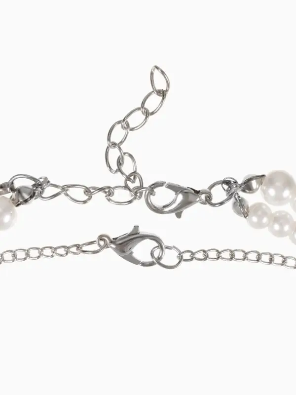 Бусы 2 яруса &laquo;Рошель&raquo;, подвеска капля на цепочке, шар №12, L=42 см, белые в серебре