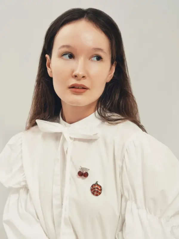 Брошь &laquo;Гранат&raquo;, с косточками, красно-чёрная в чернёном серебре