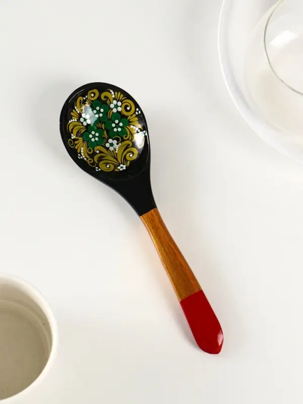 Ложка деревянная &laquo;Чернушка&raquo;, с плоским черенком, 20.2&times;6.2 см, хохлома, ручная роспись