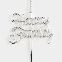 Топпер для торта со свечкой Happy Birthday, серебряный
