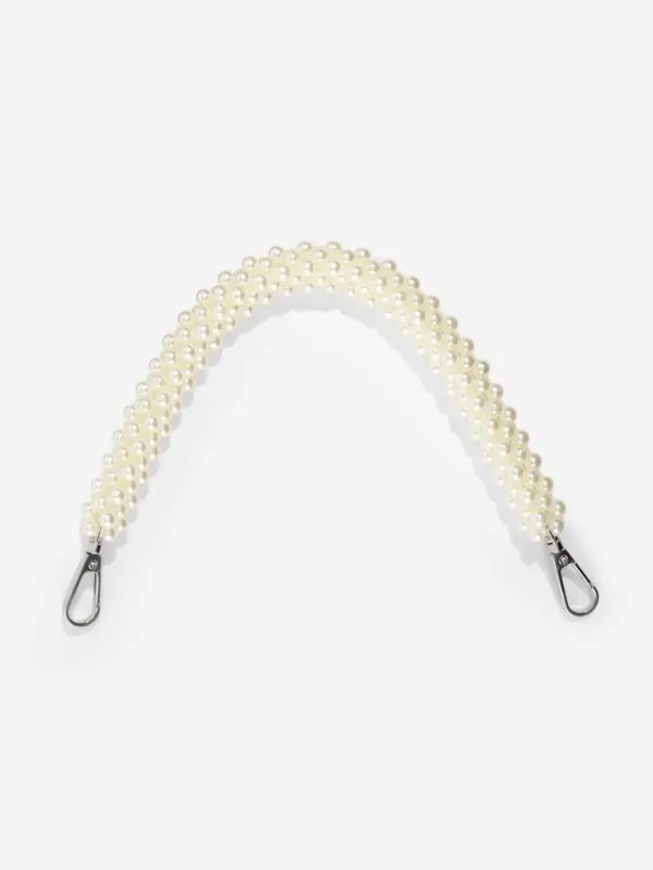Ручка для сумки, жемчужины, 30 см, 2 карабина, цвет белый, серебряный