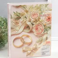 Фотоальбом на 200 фото 10х15 см "Кольца молодых и букет с розами" в коробке 5,5х20,5х26 см   1096272