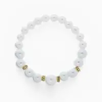 Браслет жемчуг &laquo;Подарок моря&raquo; с жемчугом, шар № 6,8,10, цвет белый в золоте, d=6.5 см