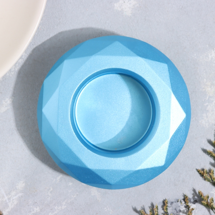 Подсвечник Подсвечник "Полноторие" из гипса с гранями большой, 10,5х3см,голубой