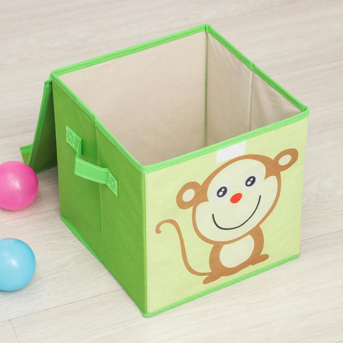Короб стеллажный для хранения с крышкой «Обезьянка», 25×25×25 см, цвет зелёный Короб стеллажный для хранения с крышкой «Обезьянка», 25×25×25 см, цвет зелёный