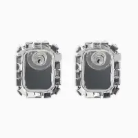 Серьги со стразами "Роскошь", прямоугольник, цвет зелёно-белый в серебре