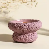 Свеча в вулканическом подсвечнике "Чаша" деревянный фитиль, розовая 9,3х9,3х5,5 см