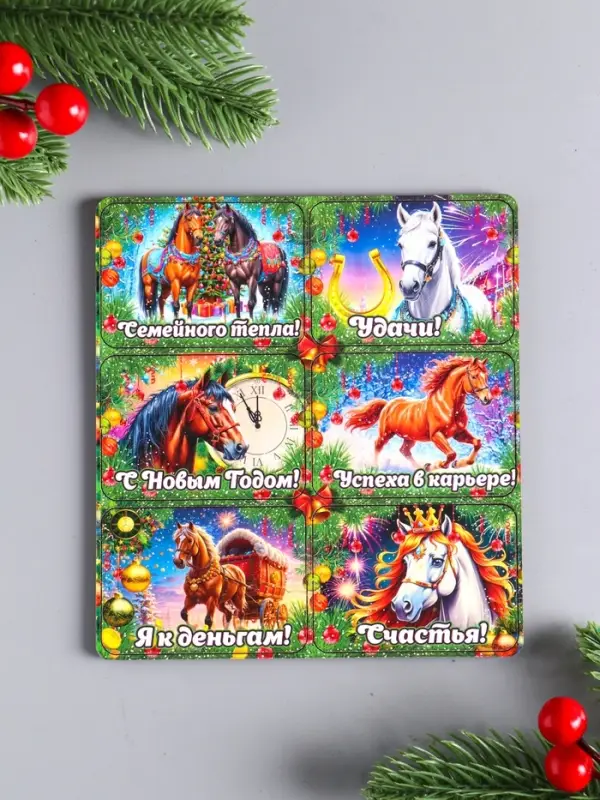 Набор магнитов на холодильник 6 шт. &laquo;Конь новогодний: Семейного тепла&raquo;, 6&times;4.5 см