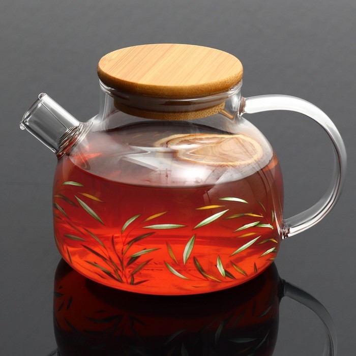 Чайник стеклянный заварочный с бамбуковой крышкой «Тропики», 600 мл Чайник стеклянный заварочный с бамбуковой крышкой «Тропики», 600 мл