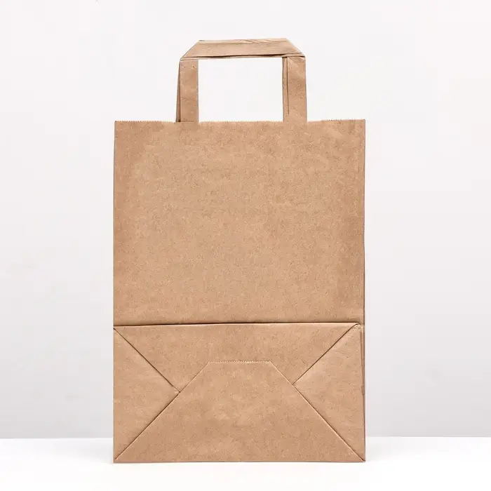 Пакет крафт без печати 22 х 12 х 25 см, плоская ручка Пакет крафт без печати 22 х 12 х 25 см, плоская ручка