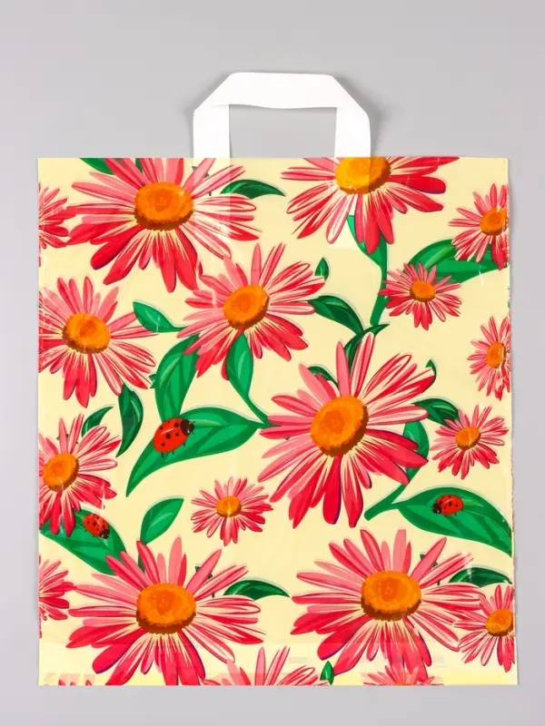 Пакет &laquo;Ромашки&raquo;, полиэтиленовый с петлевой ручкой, 38&times;42 + 3 см, 37 мкм