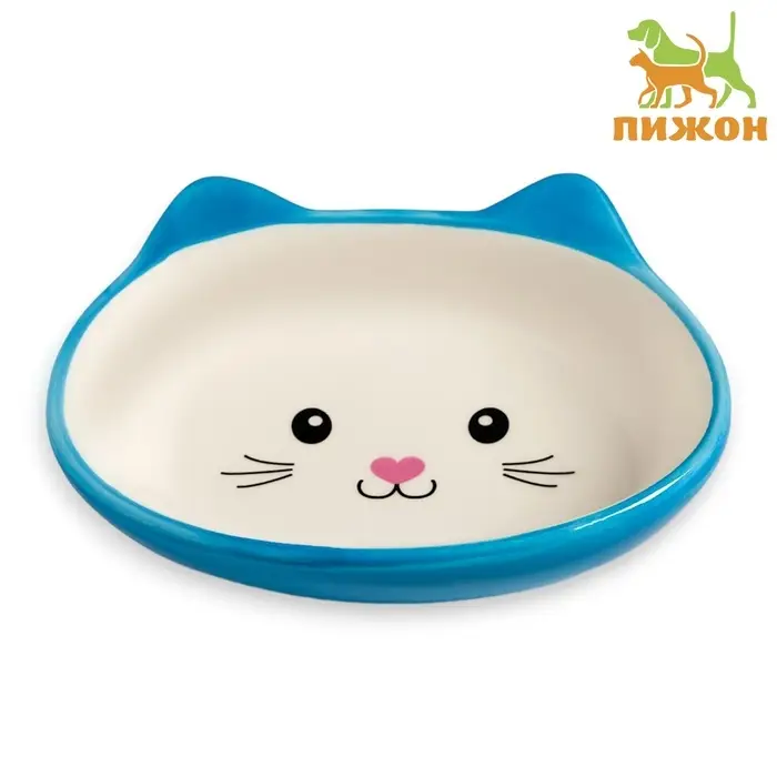 Миска керамическая &laquo;Кошачья мордочка&raquo; 200 мл - 14&times;12&times;3.5 см, голубая/белая