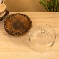 Блюдо сервировочное с крышкой, 22&times;22&times;20 см, дерево, стекло