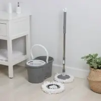 Швабра с отжимом и ведром на колёсиках с пластиковой центрифугой Доляна, 14 л, швабра, запасная насадка из микрофибры, МИКС