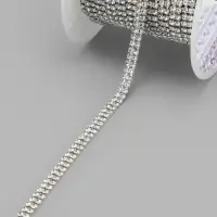 Цепь со стразами, 2 ряда, металл, стекло, 4 мм, 4.5&plusmn;0.5 м, цвет серебряный