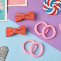 Набор для волос &laquo;Аннет&raquo;, 4 резинки, 2 зажима, строгие полосы, 5.5&times;3.5 см, красно-розовый