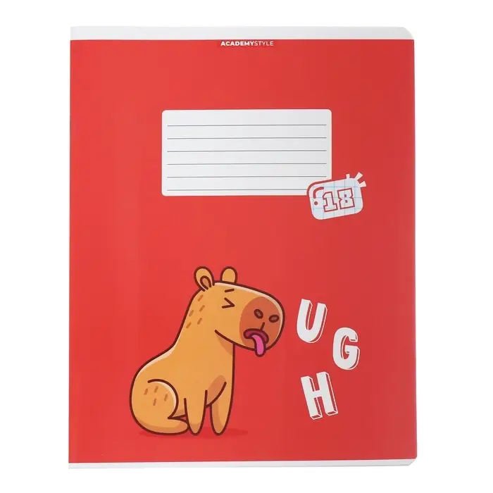 Тетрадь 18 листов в клетку "Капибара", обложка мелованный картон, ВД-лак, блок 60 г/м2, 5 видов, МИКС