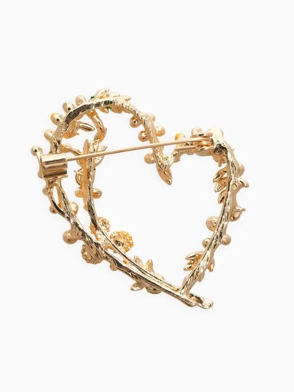 Брошь "Сердечко" мимоза, цвет жёлто-зелёный в золоте