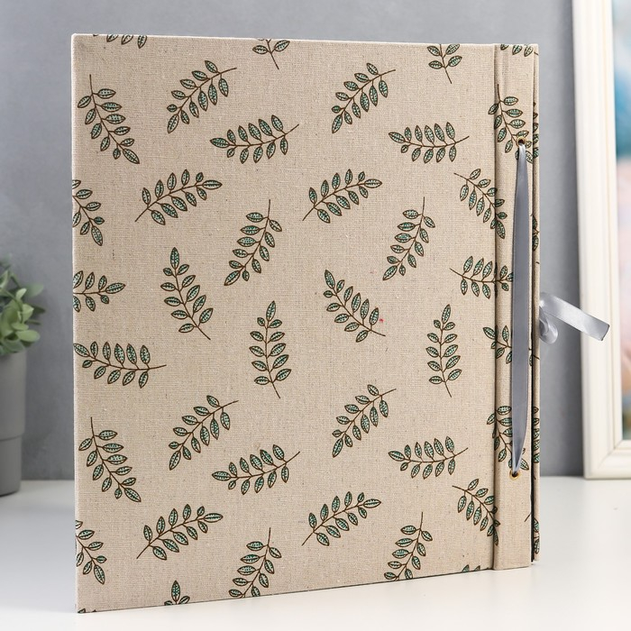 Фотоальбом на 200 фото 10х15 см Фотоальбом на 200 фото 10х15 см "Зелёные веточки" текстиль, чёрные листы 5х35х36 см, МИКС