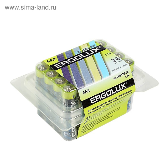 Батарейка алкалиновая Ergolux, AAA, LR03-24BOX (LR03 BP-24), 1.5В, набор 24 шт. Батарейка алкалиновая Ergolux, AAA, LR03-24BOX (LR03 BP-24), 1.5В, набор 24 шт.