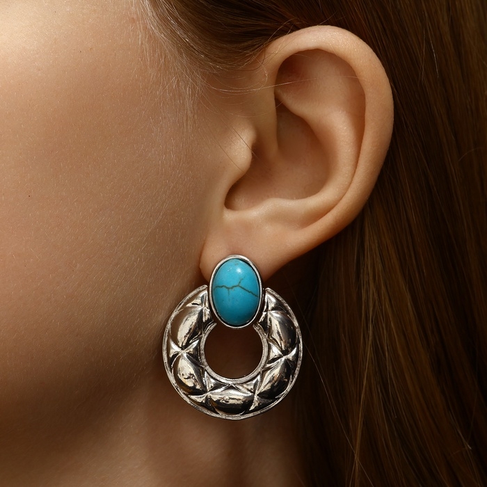 Серьги Серьги "Бирюзовый мир" сфера, цвет голубой в серебре