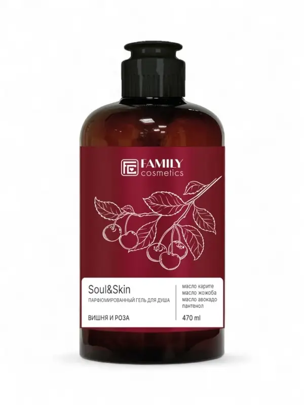 Гель для душа парфюмированный Soul&Skin вишня и роза, 470 мл Гель для душа парфюмированный Soul&Skin вишня и роза, 470 мл