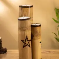 Свеча в бамбуке двойная «Звезда», 13×14×30 см, 100 мл, бежевая