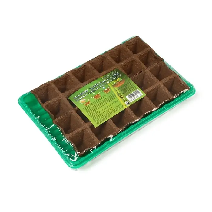 Набор для рассады: торфяная кассета, 24 ячейки по 50 мл, поддон 31&times;20 см, зелёный, пластик, Экоторф